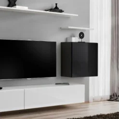 Meuble TV Mural Design "Switch II" 270cm Noir & Blanc -Pas Cher Mobiliora Magasin meuble tv 19716057