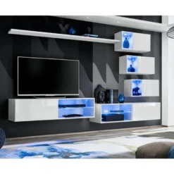 Ensemble Meuble TV Design "Switch XXIV" 250cm Blanc
