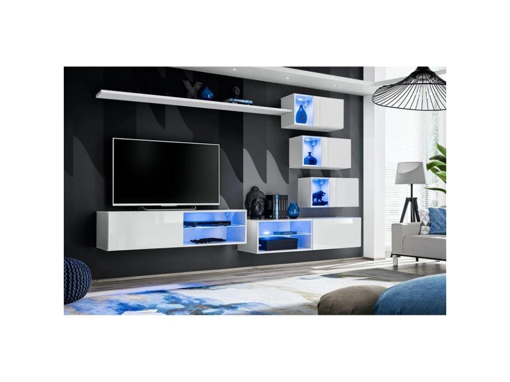 Ensemble Meuble TV Design "Switch XXIV" 250cm Blanc 4 Ensemble Meuble TV Design "Switch XXIV" 250cm Blanc – Image 2