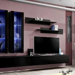Meuble TV Mural Design "Fly III" 320cm Noir -Pas Cher Mobiliora Magasin meuble tv 19716157