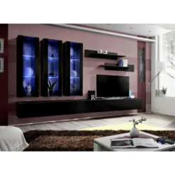 Meuble TV Mural Design "Fly III" 320cm Noir -Pas Cher Mobiliora Magasin meuble tv 19716159