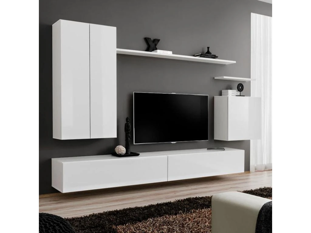 Meuble TV Mural Design "Switch II" 270cm Blanc 3 Meuble TV Mural Design "Switch II" 270cm Blanc