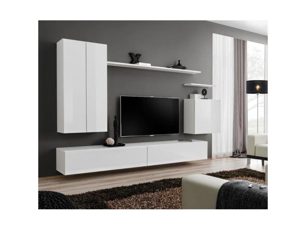 Meuble TV Mural Design "Switch II" 270cm Blanc 4 Meuble TV Mural Design "Switch II" 270cm Blanc – Image 2