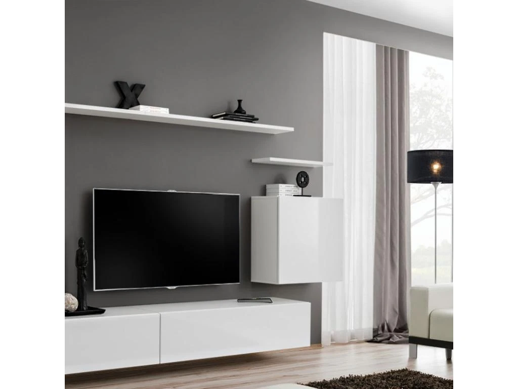 Meuble TV Mural Design "Switch II" 270cm Blanc 6 Meuble TV Mural Design "Switch II" 270cm Blanc – Image 4