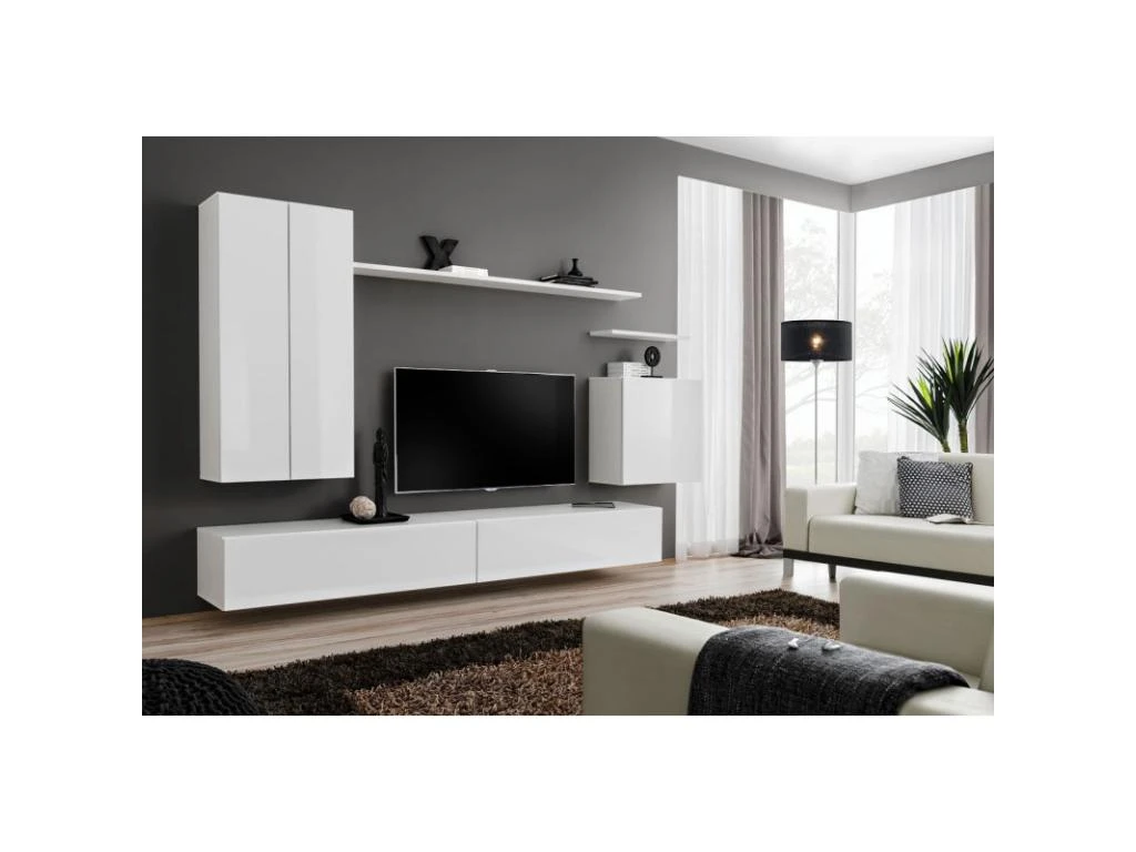 Meuble TV Mural Design "Switch II" 270cm Blanc 7 Meuble TV Mural Design "Switch II" 270cm Blanc – Image 5