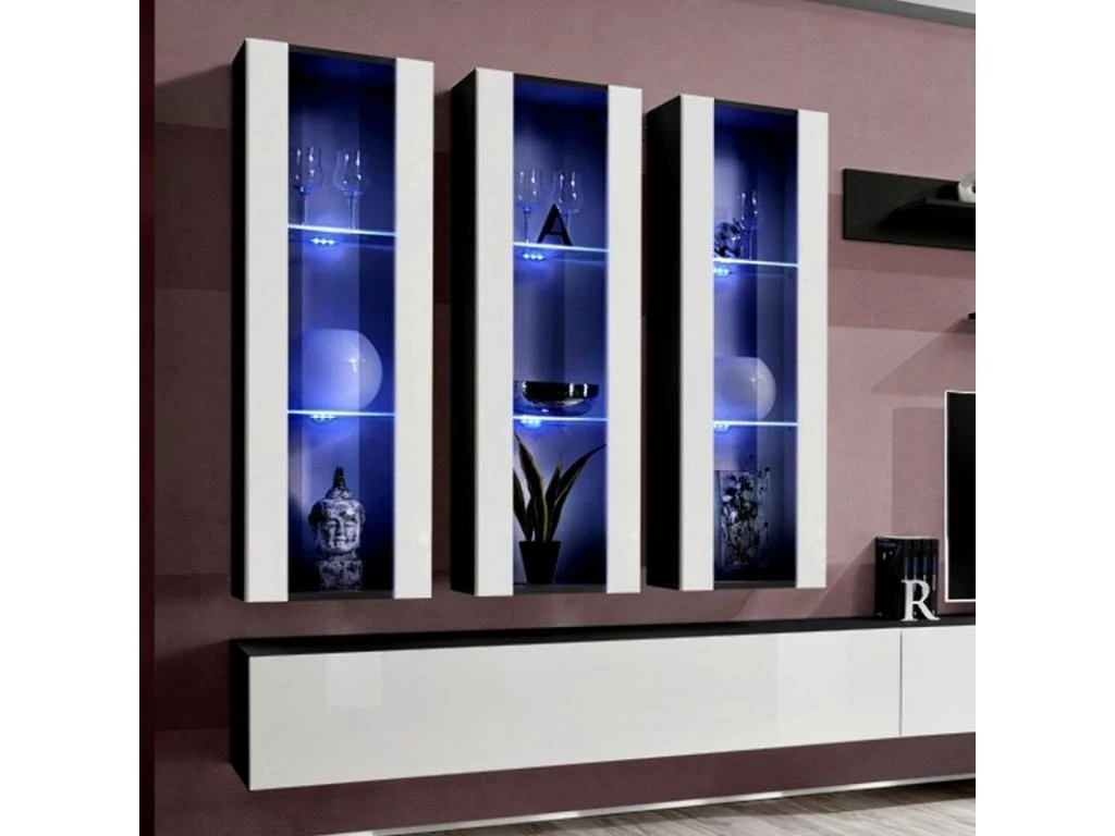 Meuble TV Mural Design "Fly III" 320cm Blanc & Noir 4 Meuble TV Mural Design "Fly III" 320cm Blanc & Noir – Image 2