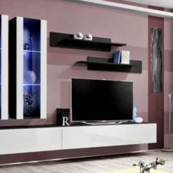 Meuble TV Mural Design "Fly III" 320cm Blanc & Noir 8 Meuble TV Mural Design "Fly III" 320cm Blanc & Noir -Pas Cher Mobiliora Magasin meuble tv 19716313