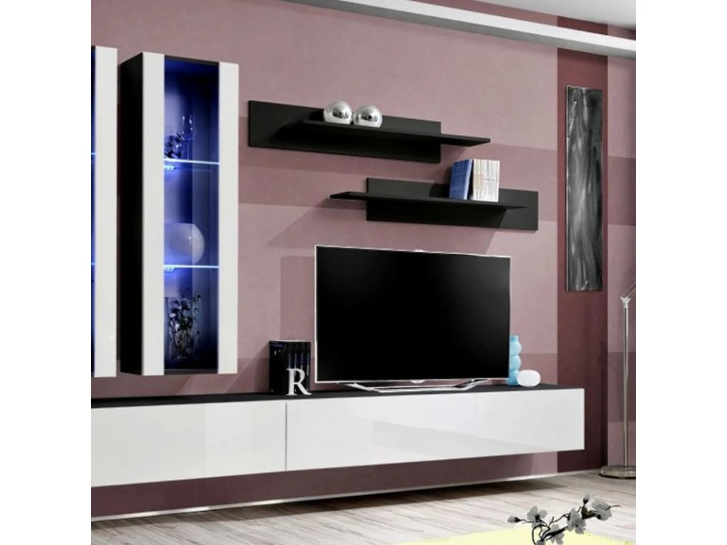 Meuble TV Mural Design "Fly III" 320cm Blanc & Noir 5 Meuble TV Mural Design "Fly III" 320cm Blanc & Noir – Image 3