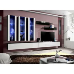 Meuble TV Mural Design "Fly III" 320cm Blanc & Noir 9 Meuble TV Mural Design "Fly III" 320cm Blanc & Noir -Pas Cher Mobiliora Magasin meuble tv 19716315