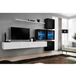 Meuble TV Mural Design "Switch XIX" 310cm Blanc & Noir 5 Meuble TV Mural Design "Switch XIX" 310cm Blanc & Noir -Pas Cher Mobiliora Magasin meuble tv 19716377