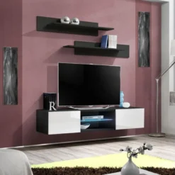 Meuble TV Mural Design "Fly III" 160cm Blanc & Noir 7 Meuble TV Mural Design "Fly III" 160cm Blanc & Noir -Pas Cher Mobiliora Magasin meuble tv 19716385