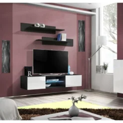 Meuble TV Mural Design "Fly III" 160cm Blanc & Noir 9 Meuble TV Mural Design "Fly III" 160cm Blanc & Noir -Pas Cher Mobiliora Magasin meuble tv 19716389