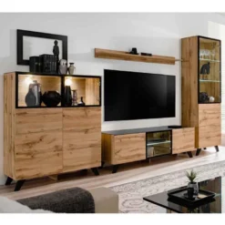 Ensemble Meuble TV & Bibliothèque "Thin" 340cm Noir & Naturel