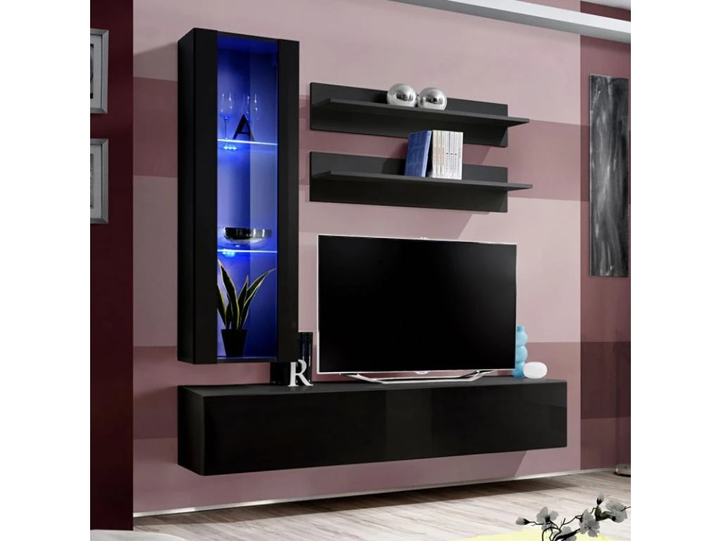 Meuble TV Mural Design "Fly II" 190cm Noir 3 Meuble TV Mural Design "Fly II" 190cm Noir