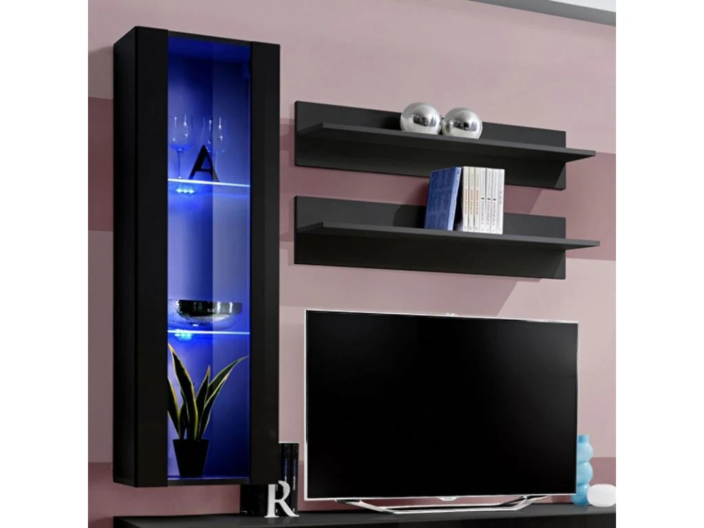 Meuble TV Mural Design "Fly II" 190cm Noir 4 Meuble TV Mural Design "Fly II" 190cm Noir – Image 2