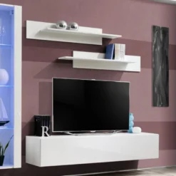Meuble TV Mural Design "Fly II" 210cm Blanc -Pas Cher Mobiliora Magasin meuble tv 19716505