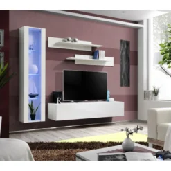 Meuble TV Mural Design "Fly II" 210cm Blanc -Pas Cher Mobiliora Magasin meuble tv 19716507