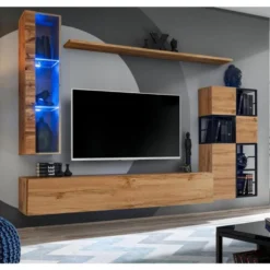 Ensemble Meuble TV Design "Switch II" 250cm Naturel & Noir