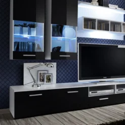 Meuble TV Mural Design "Dorade" 300cm Noir & Blanc 9 Meuble TV Mural Design "Dorade" 300cm Noir & Blanc -Pas Cher Mobiliora Magasin meuble tv 19716599