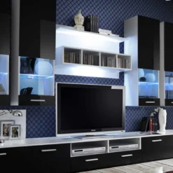 Meuble TV Mural Design "Dorade" 300cm Noir & Blanc 10 Meuble TV Mural Design "Dorade" 300cm Noir & Blanc -Pas Cher Mobiliora Magasin meuble tv 19716601