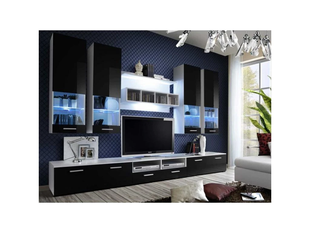 Meuble TV Mural Design "Dorade" 300cm Noir & Blanc 7 Meuble TV Mural Design "Dorade" 300cm Noir & Blanc – Image 5