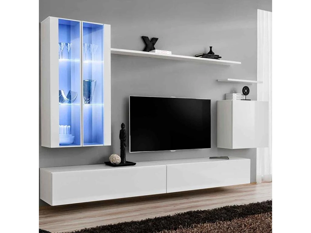 Meuble TV Mural Design "Switch XII" 270cm Blanc 3 Meuble TV Mural Design "Switch XII" 270cm Blanc