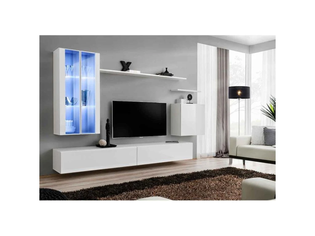 Meuble TV Mural Design "Switch XII" 270cm Blanc 5 Meuble TV Mural Design "Switch XII" 270cm Blanc – Image 3