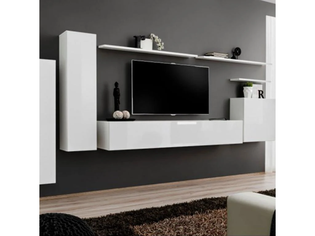 Meuble TV Mural Design "Switch I" 330cm Blanc 3 Meuble TV Mural Design "Switch I" 330cm Blanc