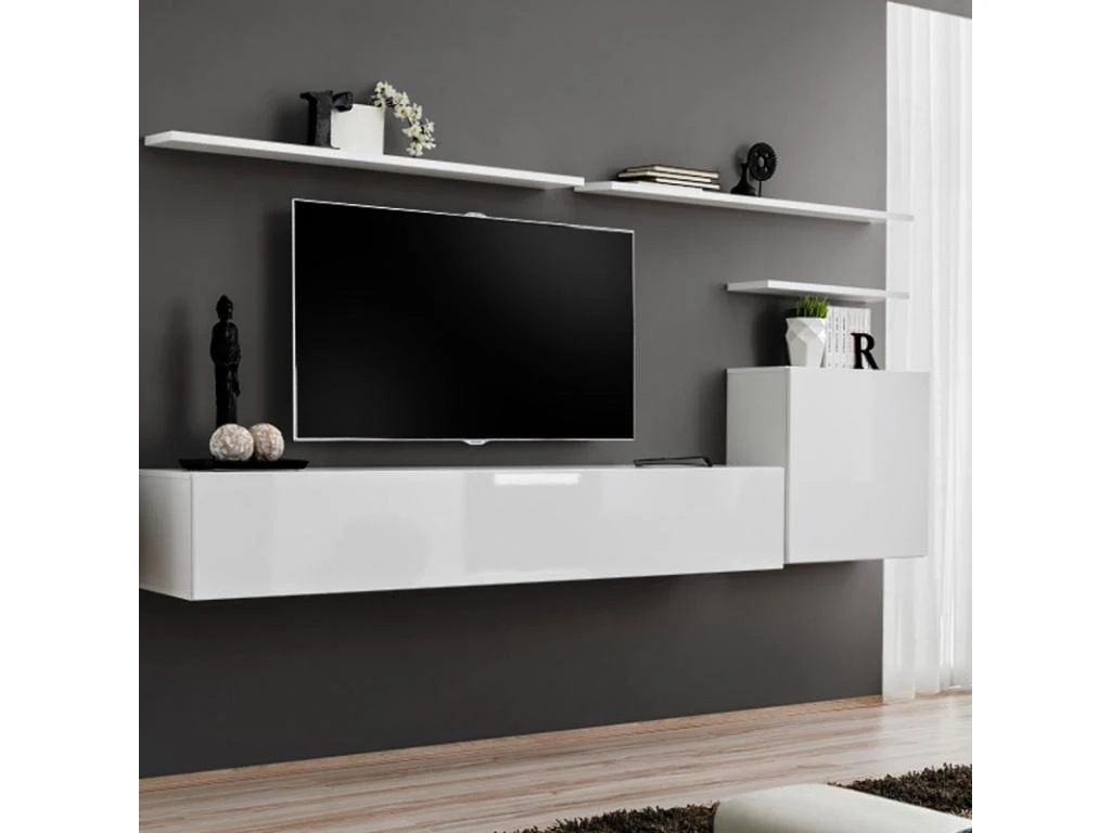 Meuble TV Mural Design "Switch I" 330cm Blanc 5 Meuble TV Mural Design "Switch I" 330cm Blanc – Image 3