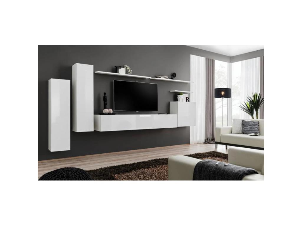 Meuble TV Mural Design "Switch I" 330cm Blanc 6 Meuble TV Mural Design "Switch I" 330cm Blanc – Image 4