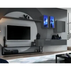 Ensemble Meuble TV Design "Switch I" 330cm Gris & Noir