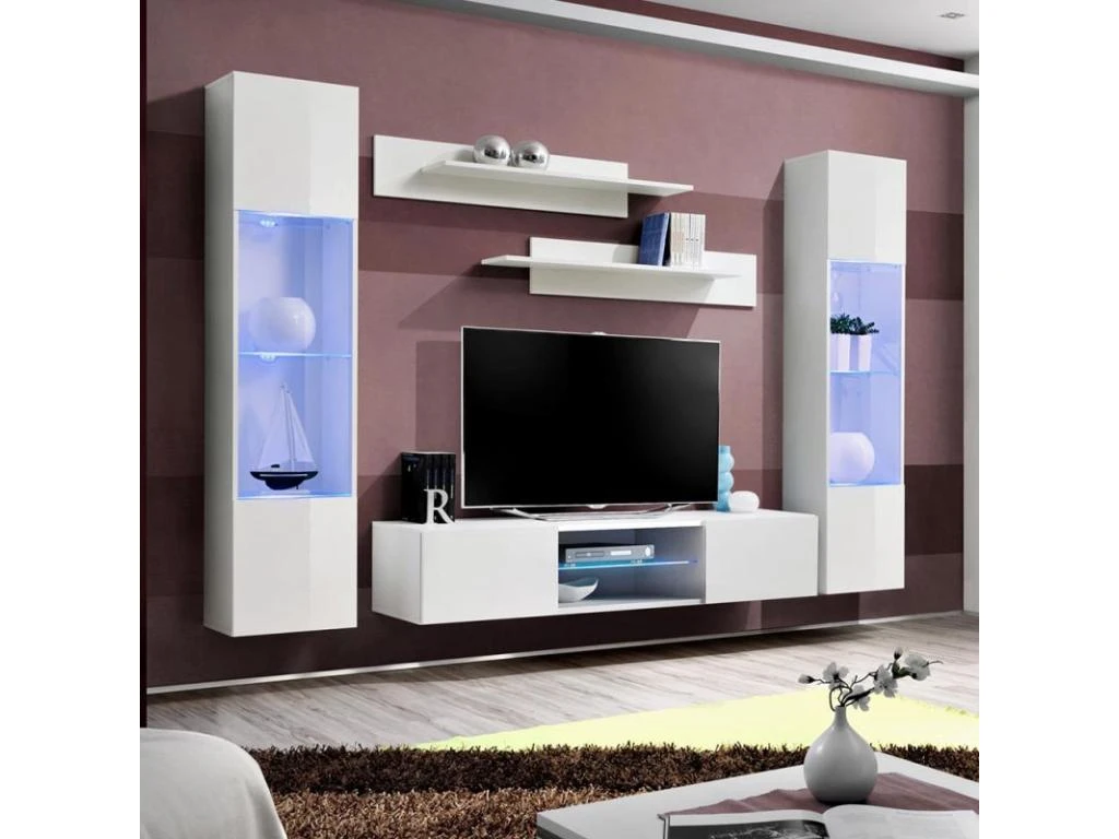 Meuble TV Mural Design "Fly XXX" 260cm Blanc 3 Meuble TV Mural Design "Fly XXX" 260cm Blanc