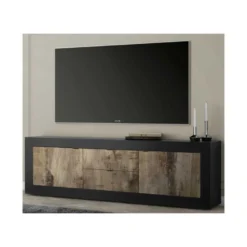 Meuble TV 2 Portes 2 Tiroirs Noir Mat/Bois Fumé - MATERA 10 Meuble TV 2 Portes 2 Tiroirs Noir Mat/Bois Fumé - MATERA -Pas Cher Mobiliora Magasin meuble tv 19815629