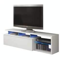 Meuble TV 1 Porte à LEDs Blanc - WANGA - L 150 X L 41 X H 43 Cm -Pas Cher Mobiliora Magasin meuble tv 19823895
