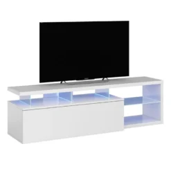 Meuble TV 1 Porte à LEDs Blanc - WANGA - L 150 X L 41 X H 43 Cm -Pas Cher Mobiliora Magasin meuble tv 19823897
