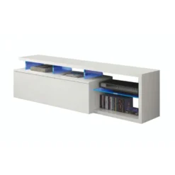 Meuble TV 1 Porte à LEDs Blanc - WANGA - L 150 X L 41 X H 43 Cm -Pas Cher Mobiliora Magasin meuble tv 19823899