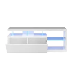 Meuble TV 1 Porte à LEDs Blanc - WANGA - L 150 X L 41 X H 43 Cm -Pas Cher Mobiliora Magasin meuble tv 19823901