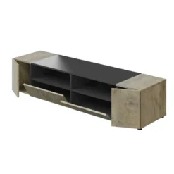 Meuble TV 4 Portes 2 Niches Chêne/Anthracite - ZAJE - L 138 X L 42 X H 36 Cm -Pas Cher Mobiliora Magasin meuble tv 19824185