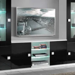 Meuble TV 2 Portes Noir/Blanc à LEDS - ZEME - L 150 X L 47 X H 70 Cm 8 Meuble TV 2 Portes Noir/Blanc à LEDS - ZEME - L 150 X L 47 X H 70 Cm -Pas Cher Mobiliora Magasin meuble tv 19824237