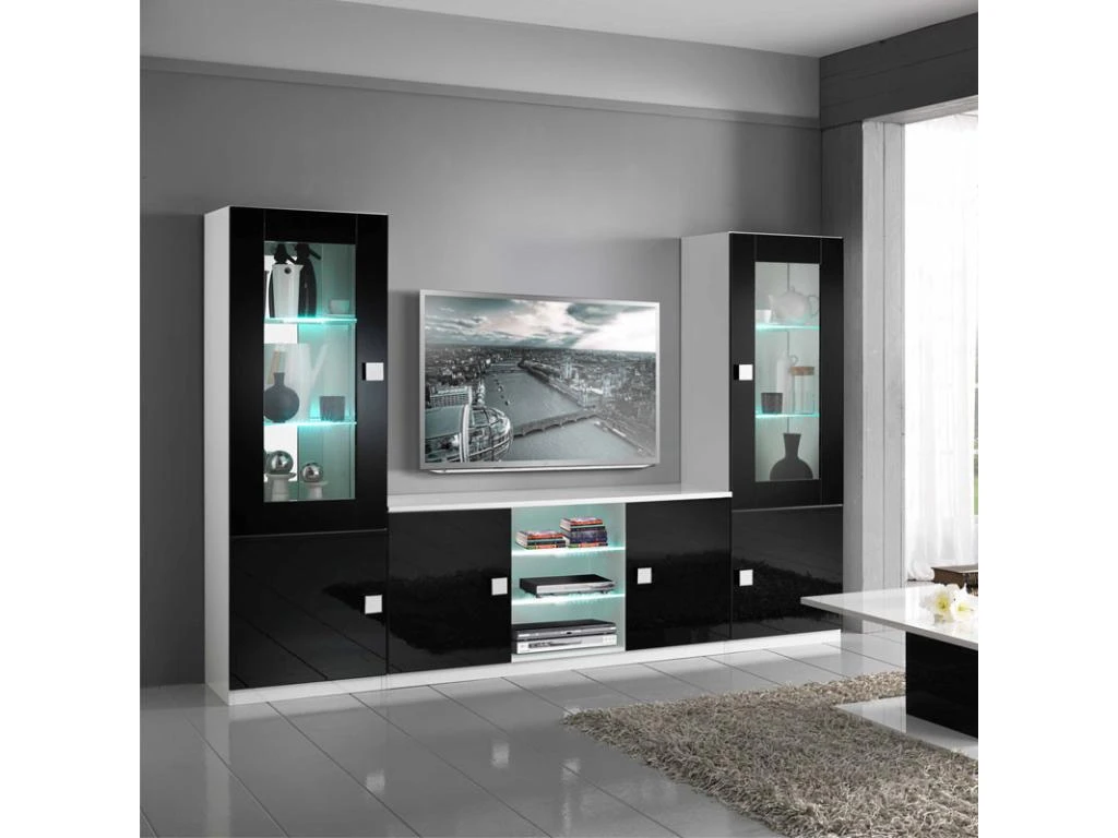 Meuble TV 2 Portes Noir/Blanc à LEDS - ZEME - L 150 X L 47 X H 70 Cm 5 Meuble TV 2 Portes Noir/Blanc à LEDS - ZEME - L 150 X L 47 X H 70 Cm – Image 3
