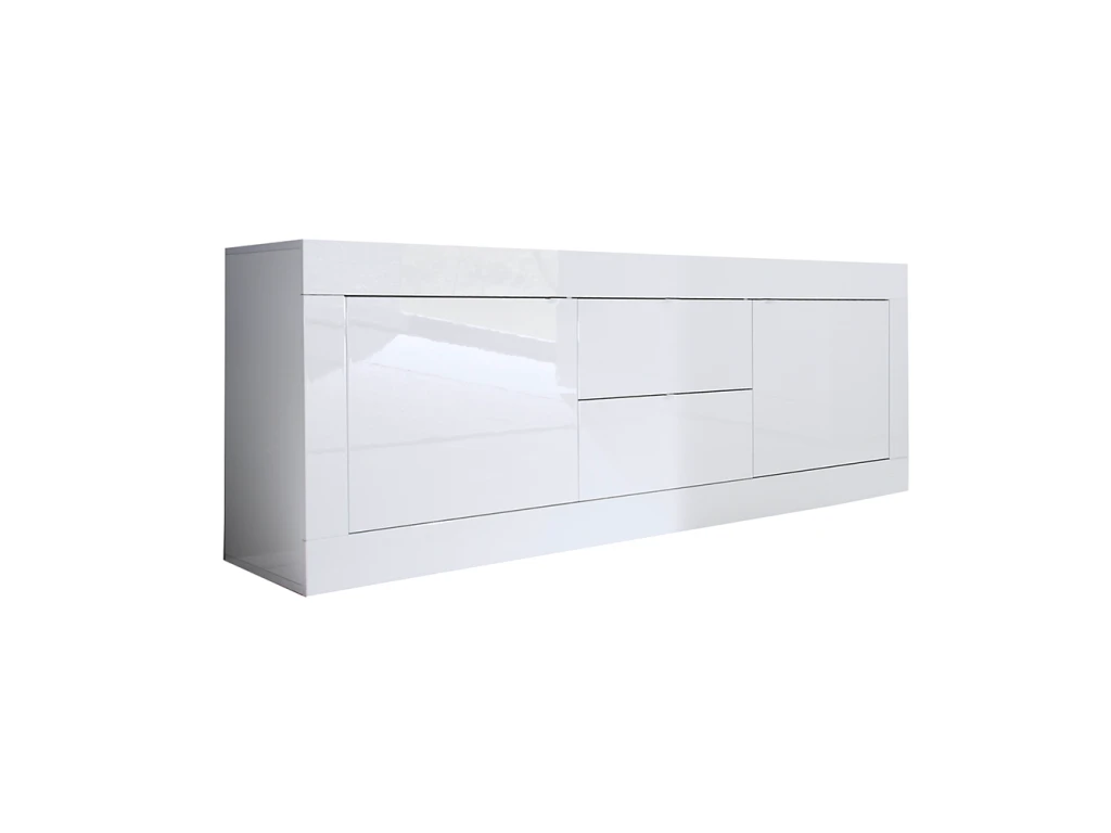 Meuble TV Moderne 2 Portes En Bois Blanc Laqué Brillant - MILAN - L 210 X L 43 X H 66 Cm 5 Meuble TV Moderne 2 Portes En Bois Blanc Laqué Brillant - MILAN - L 210 X L 43 X H 66 Cm – Image 3