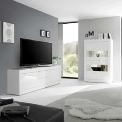 Meuble TV Moderne 2 Portes En Bois Blanc Laqué Brillant - MILAN - L 210 X L 43 X H 66 Cm 10 Meuble TV Moderne 2 Portes En Bois Blanc Laqué Brillant - MILAN - L 210 X L 43 X H 66 Cm -Pas Cher Mobiliora Magasin meuble tv 19824277