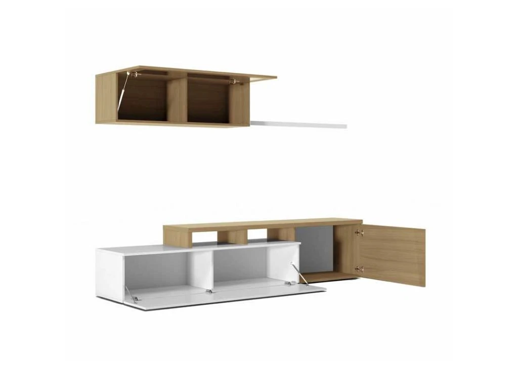 Meuble TV Modulable En Angle Blanc/Chêne - XUNS 4 Meuble TV Modulable En Angle Blanc/Chêne - XUNS – Image 2