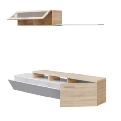 Meuble TV Modulable En Angle Blanc/Chêne - XUNS 9 Meuble TV Modulable En Angle Blanc/Chêne - XUNS -Pas Cher Mobiliora Magasin meuble tv 19824387