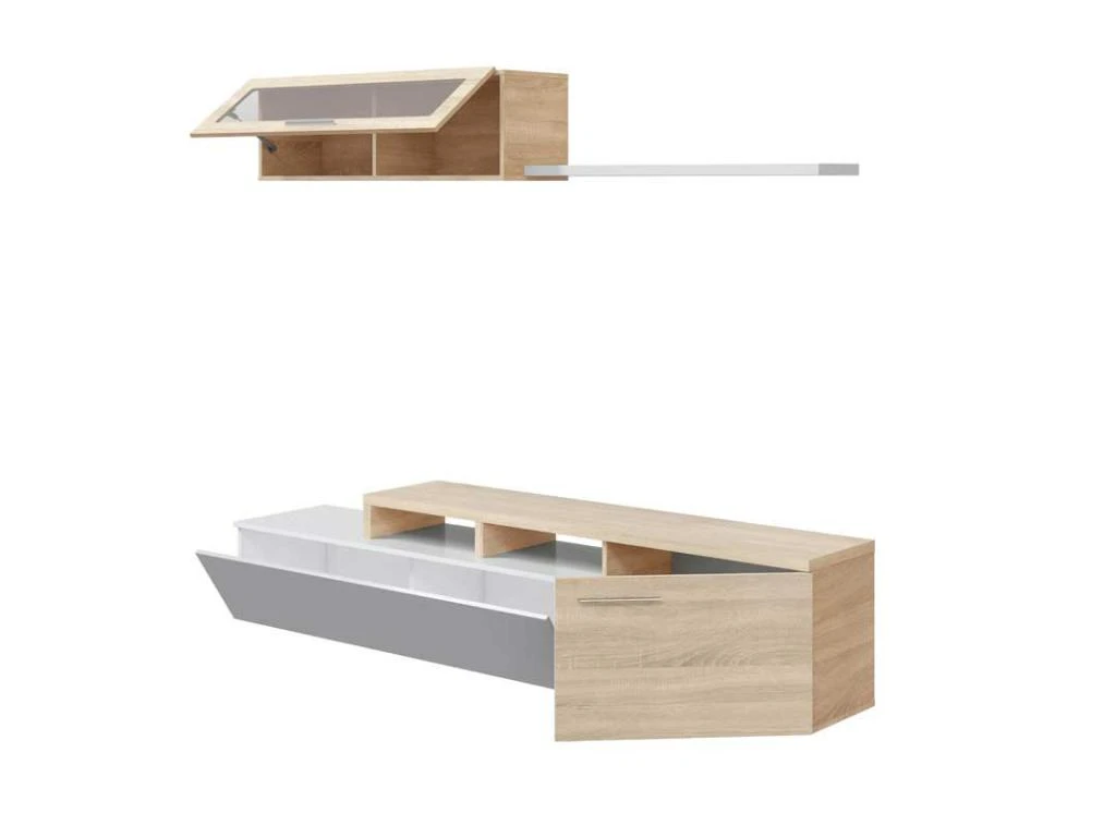 Meuble TV Modulable En Angle Blanc/Chêne - XUNS 5 Meuble TV Modulable En Angle Blanc/Chêne - XUNS – Image 3