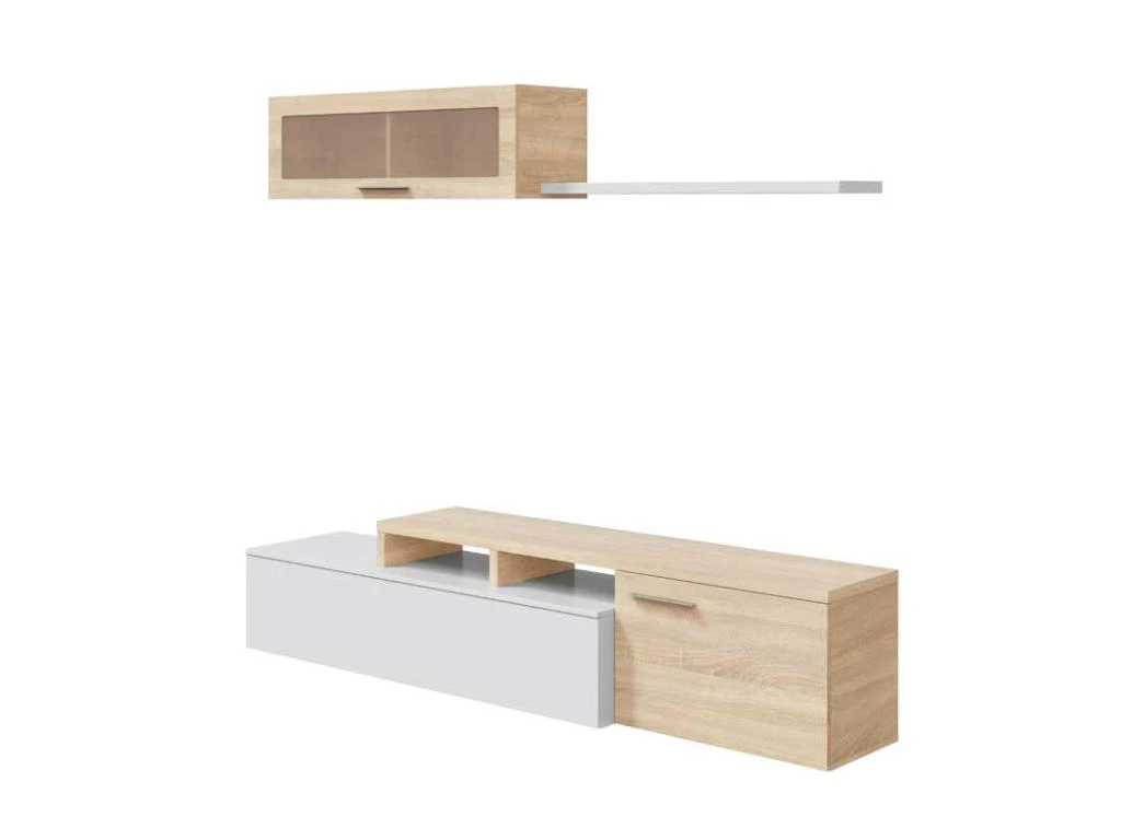 Meuble TV Modulable En Angle Blanc/Chêne - XUNS 6 Meuble TV Modulable En Angle Blanc/Chêne - XUNS – Image 4