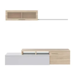 Meuble TV Modulable En Angle Blanc/Chêne - XUNS 11 Meuble TV Modulable En Angle Blanc/Chêne - XUNS -Pas Cher Mobiliora Magasin meuble tv 19824391