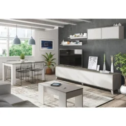 Composition TV Blanc/Béton - STEFA -Pas Cher Mobiliora Magasin meuble tv 19824429