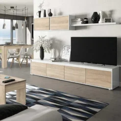 Composition TV 200 Cm Blanc Et Chêne - TIKO -Pas Cher Mobiliora Magasin meuble tv 19824447