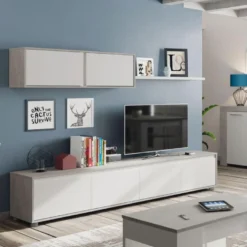 Composition TV Blanc/Béton Ciré Clair - RUINUI